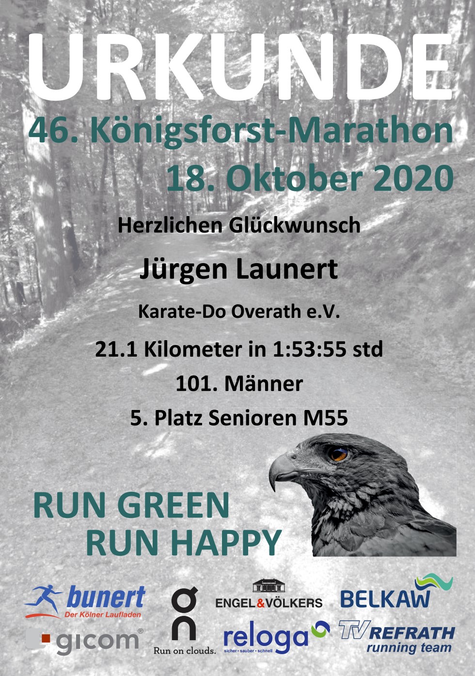 Königsforst Marathon 2020 Urkunde