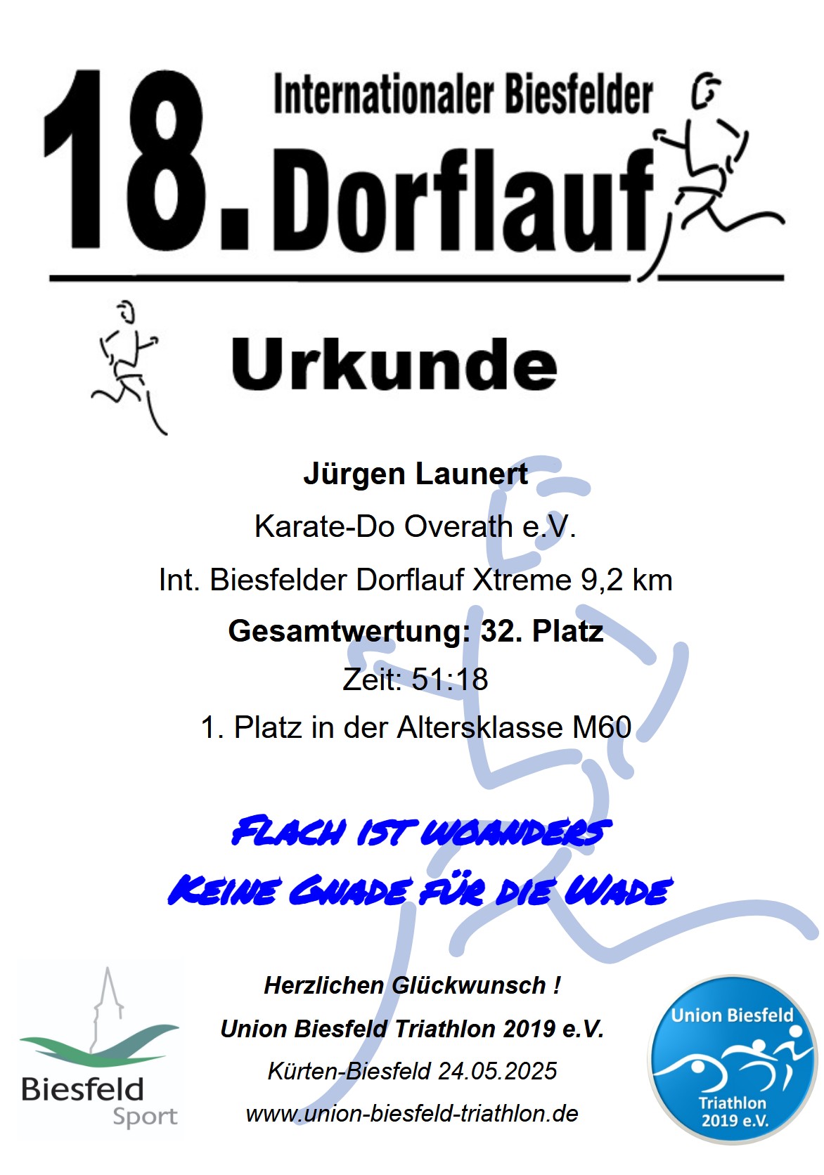 Biesfelder Dorflauf 2025 Urkunde